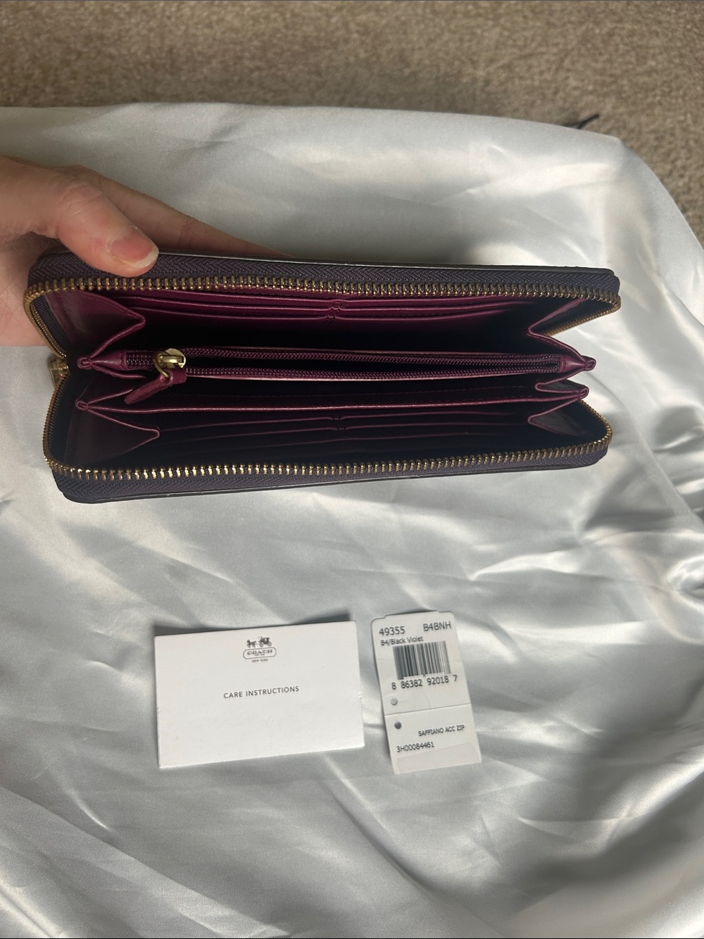 Coach Saffiano Leather Zip Wallet in Eggplant - Picture 2 of 3